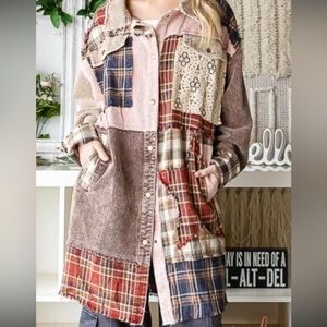 Oli & Hali Multi-Panel Patchwork Corduroy Jacket in Pink, Red, Blue, Beige